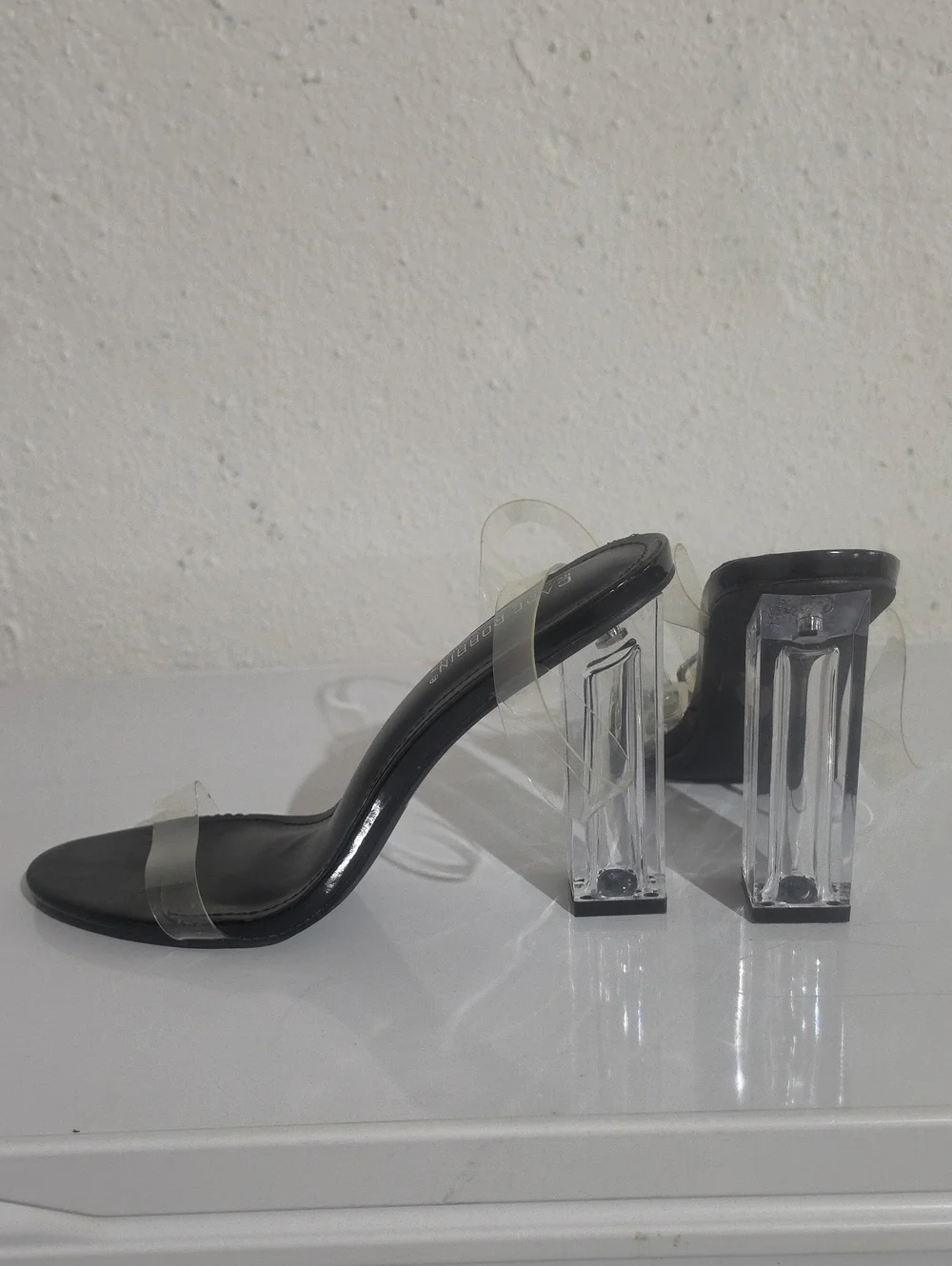 Cape Robbin Black Clear Strap Block Heel Mules
